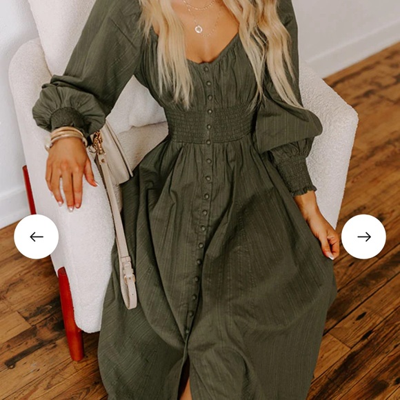 SUNSET VIEWS BUTTON DOWN MIDI IN OLIVE M - Picture 4 of 10